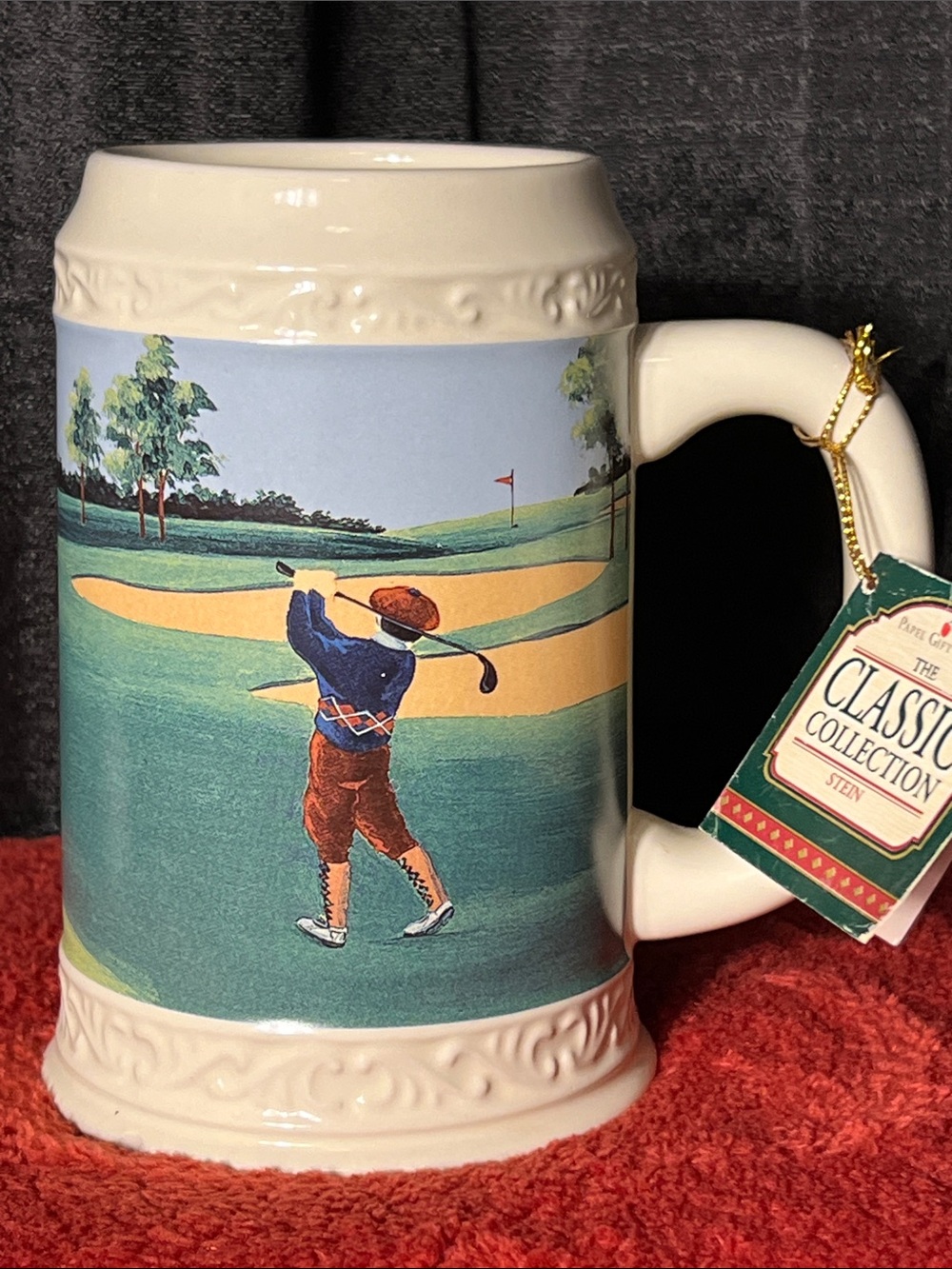 Classic Collection Ceramic Golf Stein - Cream with Green and Blue Scene